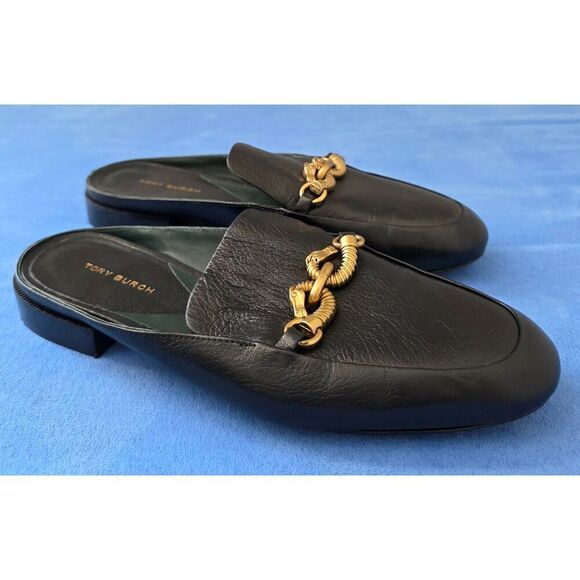 Tory Burch Jessa Backless Black Loafer Leather Size 6.5 Flats - Picture 5 of 9